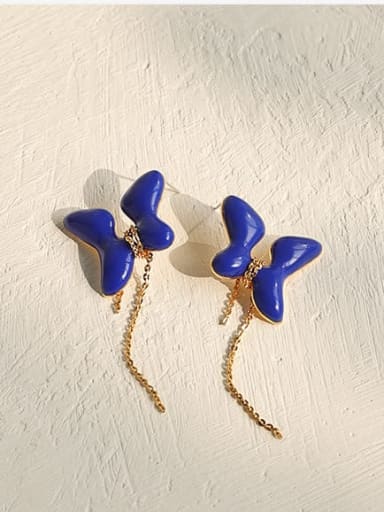Brass Enamel Butterfly Tassel Trend Stud Earring