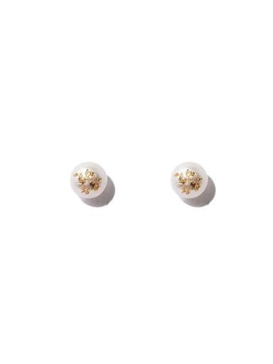 Medium Brass Imitation Pearl Geometric Minimalist Stud Earring
