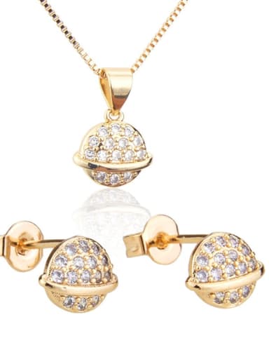 Brass Ball  Cubic Zirconia Earring and Necklace Set