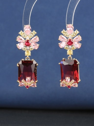 red Brass Cubic Zirconia Flower Luxury Cluster Earring