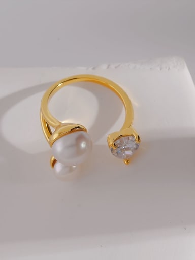 14k Gold Brass Imitation Pearl Irregular Minimalist Band Ring