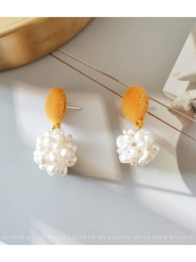 Copper Imitation Pearl Ball Minimalist Huggie Trend Korean Fashion Earring
