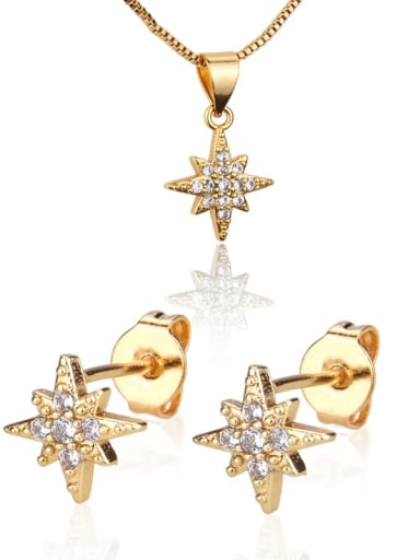 Brass Cubic Zirconia  Dainty StarEarring and Necklace Set