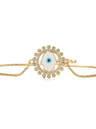 30523 Brass Cubic Zirconia Enamel Evil Eye Vintage Adjustable Bracelet