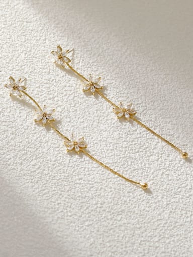 Brass Cubic Zirconia Tassel Minimalist Drop Earring