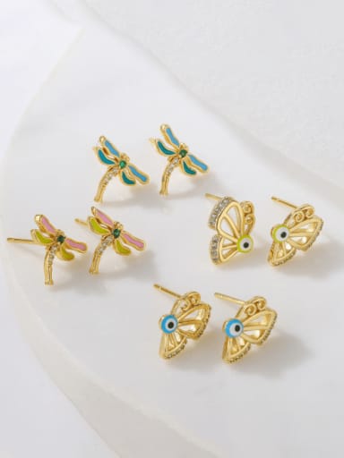 Brass Rhinestone Enamel Butterfly Vintage Stud Earring