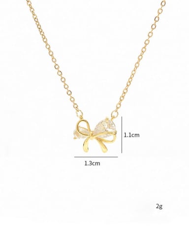 Gold X127 Brass Cubic Zirconia Bowknot Dainty Necklace