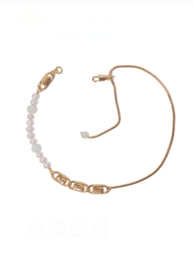 Brass Imitation Pearl Geometric Vintage Asymmetric chain Necklace