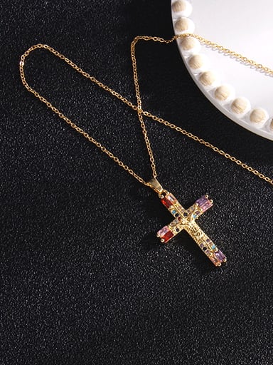 Copper Cubic Zirconia Cross Vintage Regligious Necklace