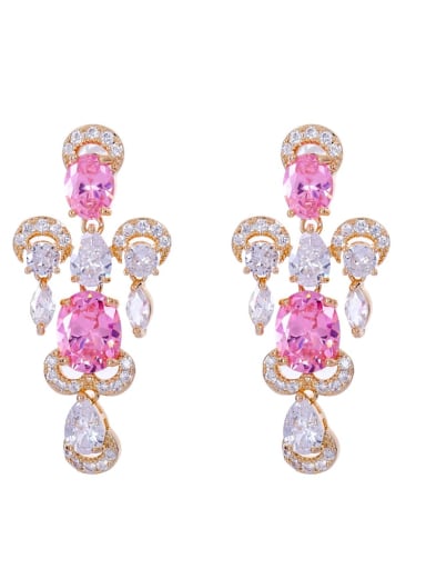 pink Brass Cubic Zirconia Irregular Luxury Drop Earring
