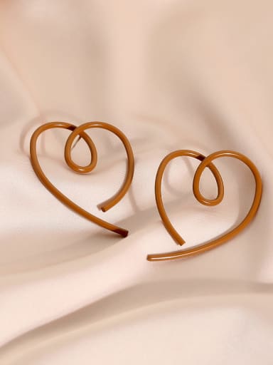 Brass Enamel Hollow Heart Minimalist Stud Earring