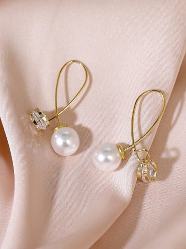 Brass Imitation Pearl Cross Minimalist Hook Earring