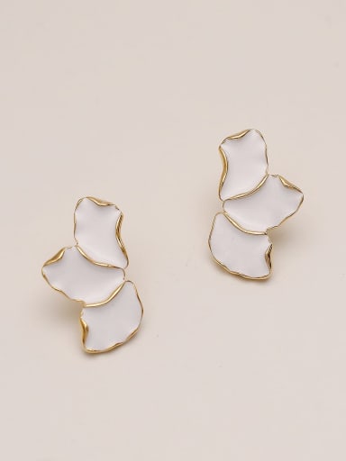 14k Gold White Brass Enamel Geometric Minimalist Stud Trend Korean Fashion Earring