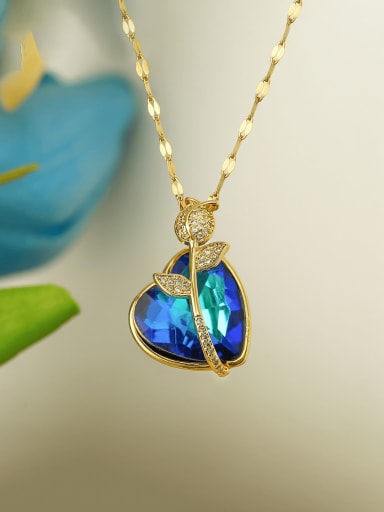 23282 Brass Glass Stone Heart Minimalist Necklace