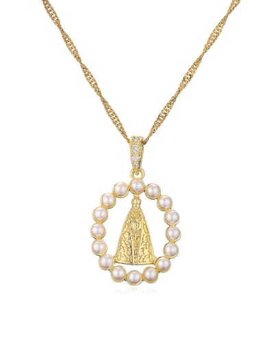 22252 Brass Imitation Pearl Geometric Vintage Regligious Necklace