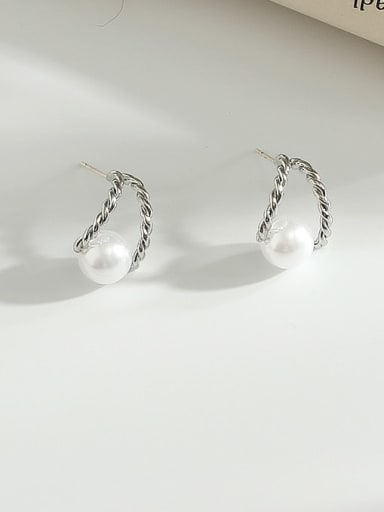 white k Copper Imitation Pearl Hollow Geometric Vintage Stud Trend Korean Fashion Earring