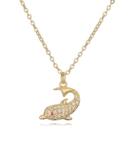 Brass Cubic Zirconia Dolphin Minimalist Necklace