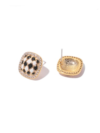 Brass Rhinestone Enamel Geometric Vintage Stud Earring