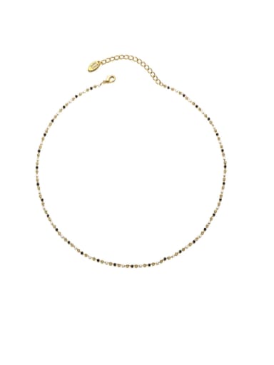Black and white adhesive bead chain Brass Cubic Zirconia Irregular Minimalist Necklace