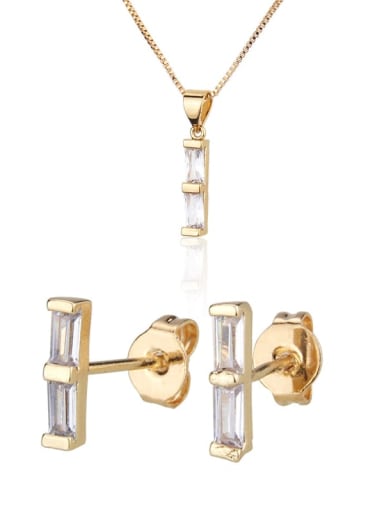 Brass Cubic Zirconia Minimalist Cross Earring and Necklace Set