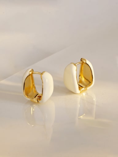 18K gold  white Brass Enamel Geometric Minimalist Huggie Earring