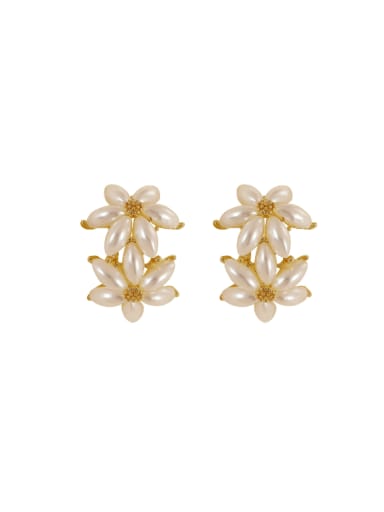 Brass Freshwater Pearl Flower Minimalist Stud Earring