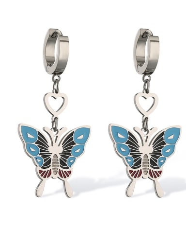 Titanium Steel Enamel Butterfly Minimalist Huggie Earring