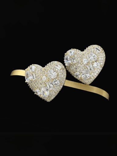 golden Brass Cubic Zirconia Multi Color Heart Luxury Cluster Earring