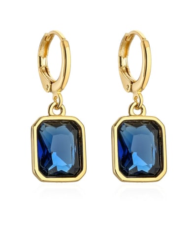 43390 Brass Glass Stone Geometric Luxury Huggie Earring