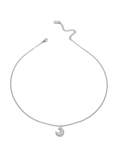 Platinum (pendant copper material) Brass Cubic Zirconia Moon Vintage Necklace