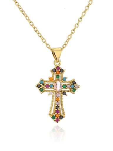 21953 Brass Cubic Zirconia Cross Vintage Regligious Necklace