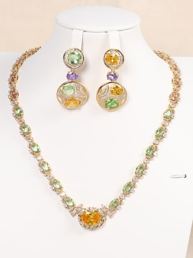custom Brass Cubic Zirconia Luxury Flower Earring and Necklace Set