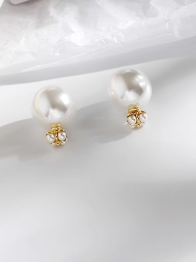 Copper Imitation Pearl Round Ball Minimalist Stud Trend Korean Fashion Earring