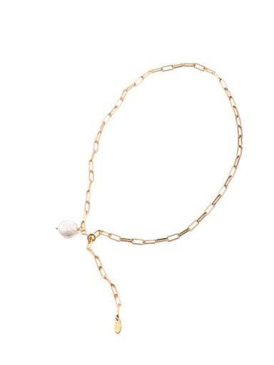 Brass Freshwater Pearl Geometric Vintage Lariat Necklace