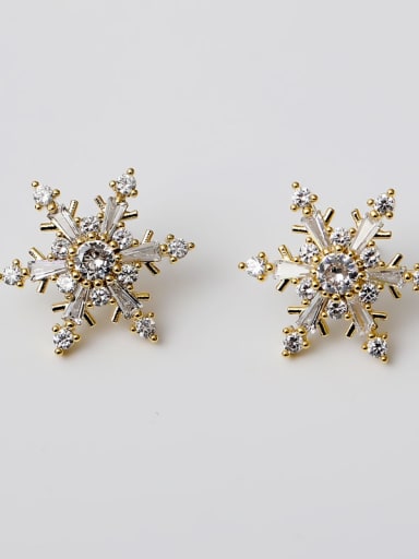 Copper cubic zirconia snowflake  dainty study Trend Korean Fashion Earring