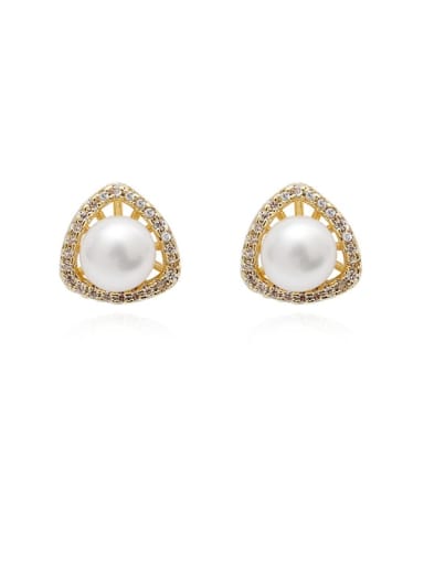 Copper Imitation Pearl Triangle Minimalist Stud Trend Korean Fashion Earring