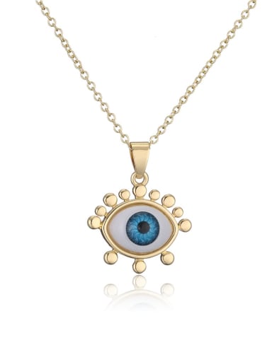 21302 Brass Rhinestone Enamel Evil Eye Vintage Geometric  Pendant Necklace