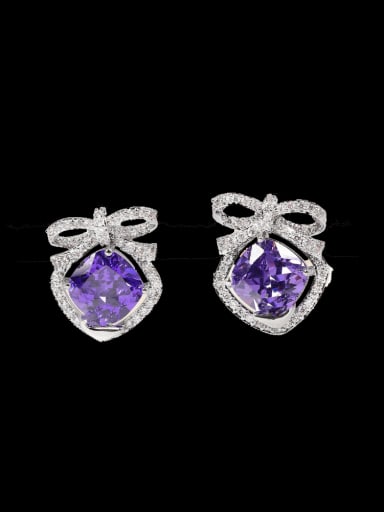 purple Brass Cubic Zirconia Bowknot Luxury Cluster Earring