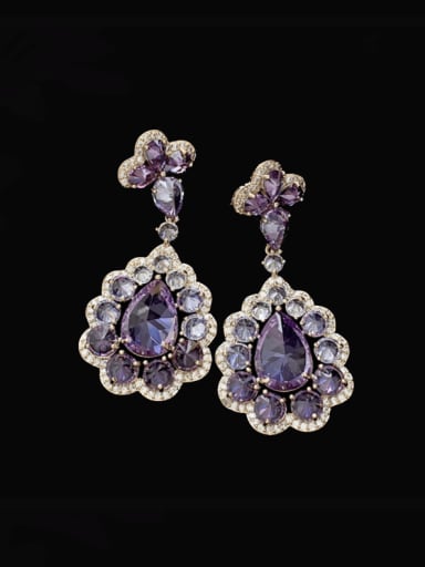 purple Brass Cubic Zirconia Multi Color Water Drop Luxury Cluster Earring