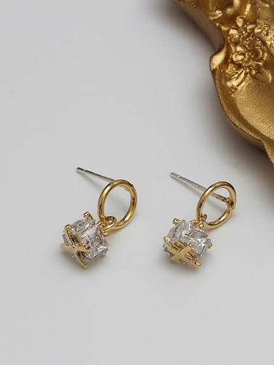14K  gold  white Copper Cubic Zirconia Geometric Dainty Drop Trend Korean Fashion Earring