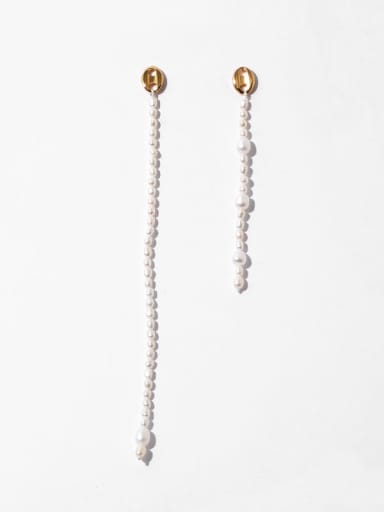 Brass Freshwater Pearl Irregular Minimalist Long asymmetrical  Threader Earring