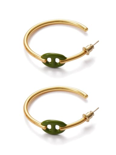 Dark green oil drop Brass Enamel Geometric Minimalist Hoop Earring