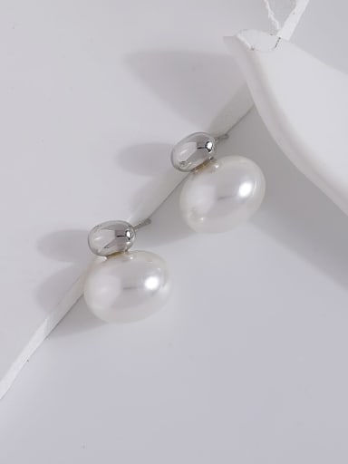 white K Brass Imitation Pearl Geometric Minimalist Stud Earring