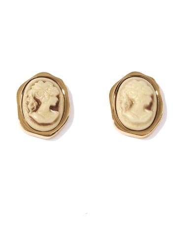 Brass Acrylic Round Vintage Stud Earring