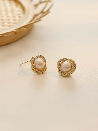 Copper Imitation Pearl Round Minimalist Stud Trend Korean Fashion Earring