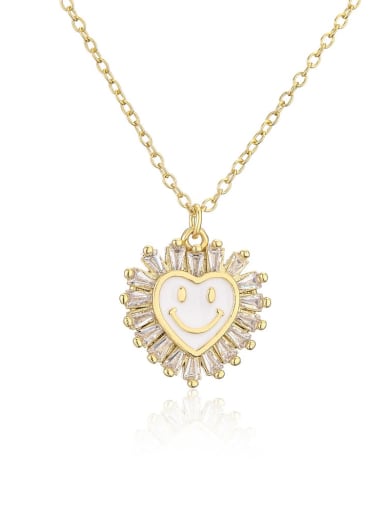 Brass Cubic Zirconia  Heart smiley Minimalist Necklace
