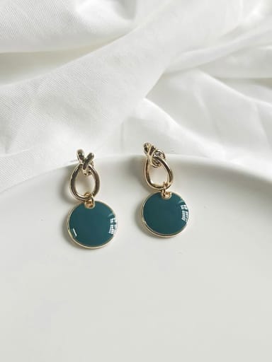 14K  gold peacock blue Copper Enamel Round Minimalist Drop Trend Korean Fashion Earring