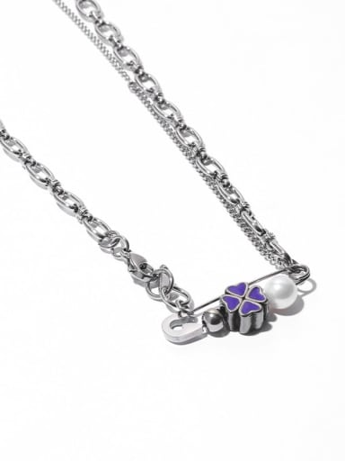 Titanium Steel Bead Clover Hip Hop  Hollow Chain Necklace