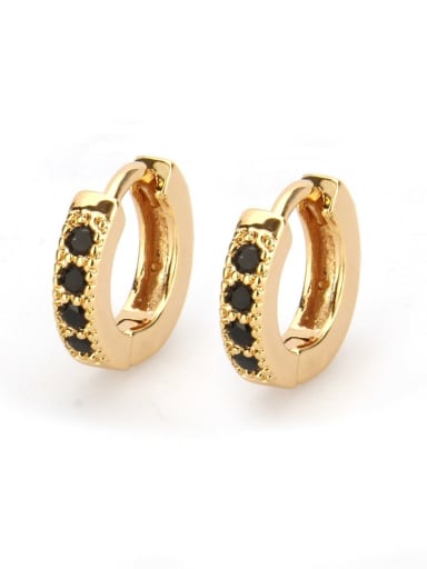 Gold Plated Black zircon Brass Cubic Zirconia Round Minimalist Hoop Earring