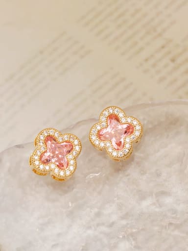 14K gold +powder Brass Synthetic Crystal Clover Dainty Stud Earring